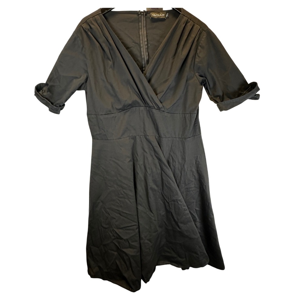 MINT LIMIT Black V-Neck Fit and Flare Dress XL Retro Rockabilly Short Sleeve